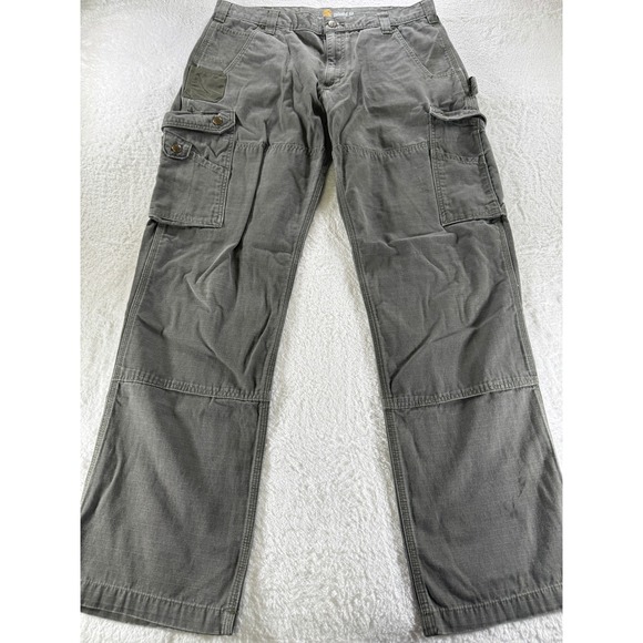 Carhartt Ripstop Double Knee Canvas Pants Mens 36x34 Relaxed Green B342 MOS Gray - Picture 1 of 9
